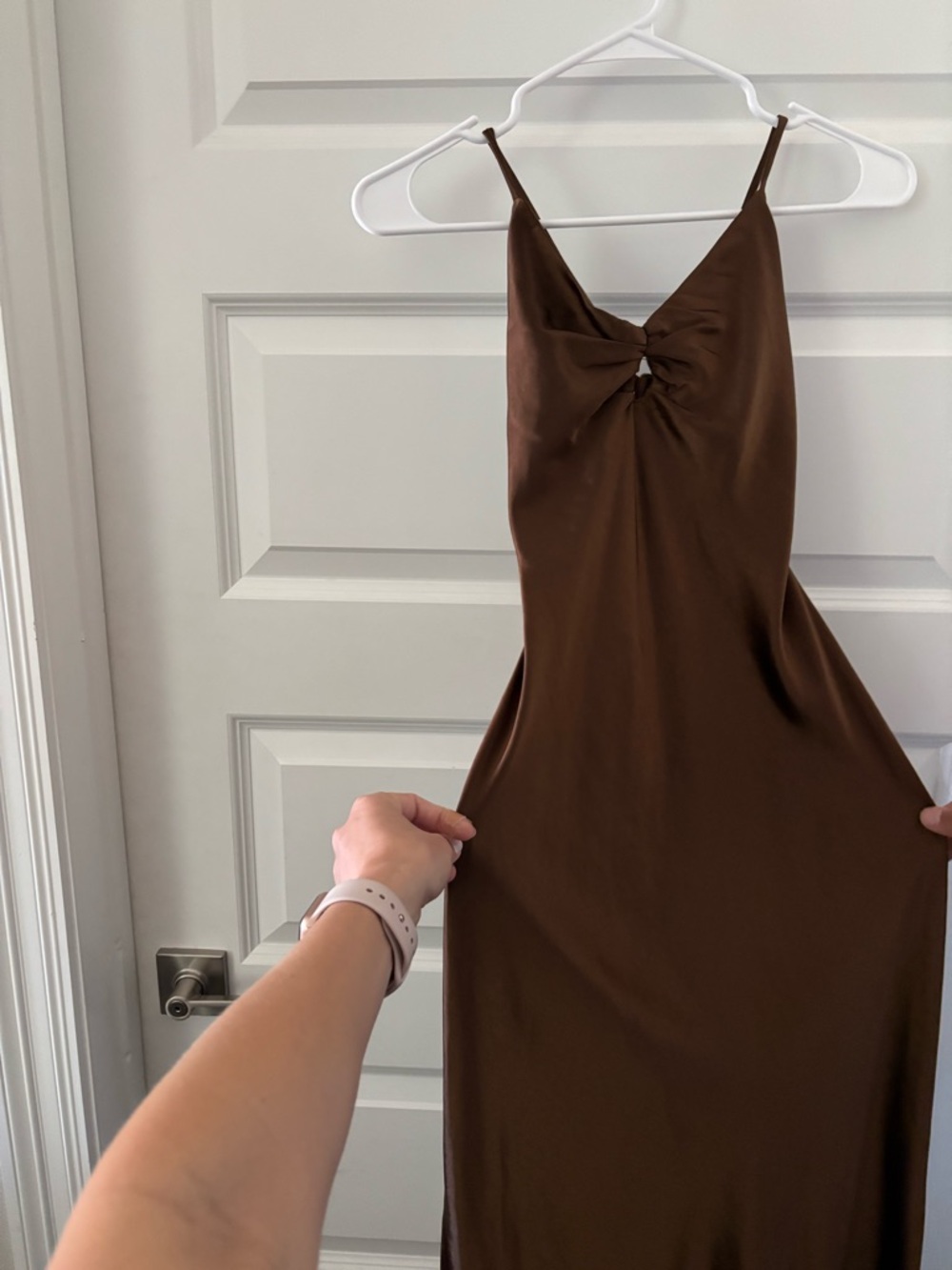 Lush Brown Twist-Front Maxi Slip Dress